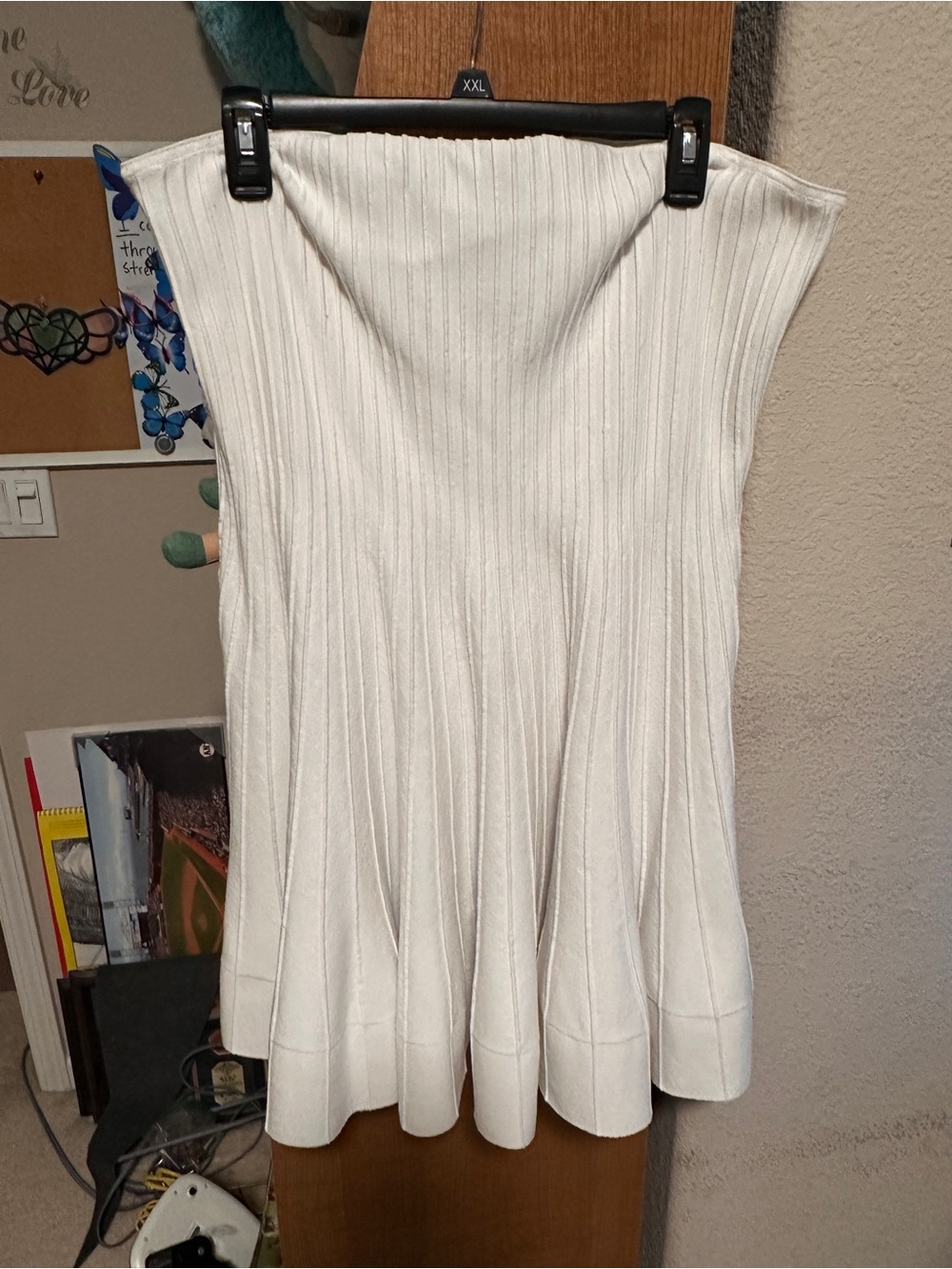 Express Fit and Flare Women’s XL White Ribbed Flared Dress Strapless